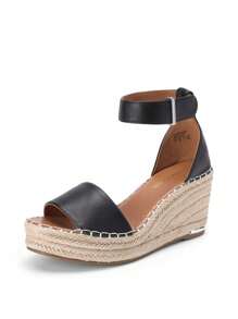 Women's Wedge Sandals Open Toe Espadrilles Sandals Comfortable Dressy Ankle Strap Platform One-Strap Sandals Suitable For Work Beach Holiday Summer Shoes - 黑色 - 查看 9
