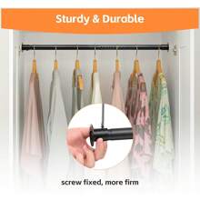 Barras de clóset para colgar ropa, barra de clóset resistente de 17 a 41 pulgadas, barra ajustable para colgar ropa, barra de metal para cortina de ducha para clóset, armarios, baño, ventanas - Negro Mate - Ver 12