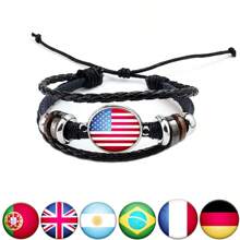 1 pieza Brazalete de cuerda de piel sintética (PU) con patrón de banderas de diferentes países - Pulsera - Ver 12