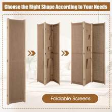 3-Panel Faux Linen Room Divider Folding Privacy Screen-Natural - Khaki - View 3