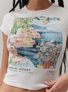 Womens Y2k Graphic Baby Tees Slim Fit Round Neck Showing Navel Cap Sleeve T Shirt Vintage Crop Tops For Summer Womens 90s Streetwear Retro Aesthetic Clothes For Teen Girls - 白色 - 查看 3