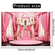 1 Pc Pink Princess Castle Polyester Backdrop Banner - Multipurpose, Powered-Free, Suitable For Wedding, Birthday, Anniversary, Room & Garden Decor, Indoor/Outdoor Use, Photography Wall Decor, Live Streaming Background, Yard Decor, Easy To Set Up