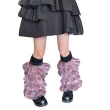 Women's Leg Warmers With Lace And Patchwork Ruffles, Thigh-High Socks, Streetwear Boot Covers - 黑紫 - 查看 1