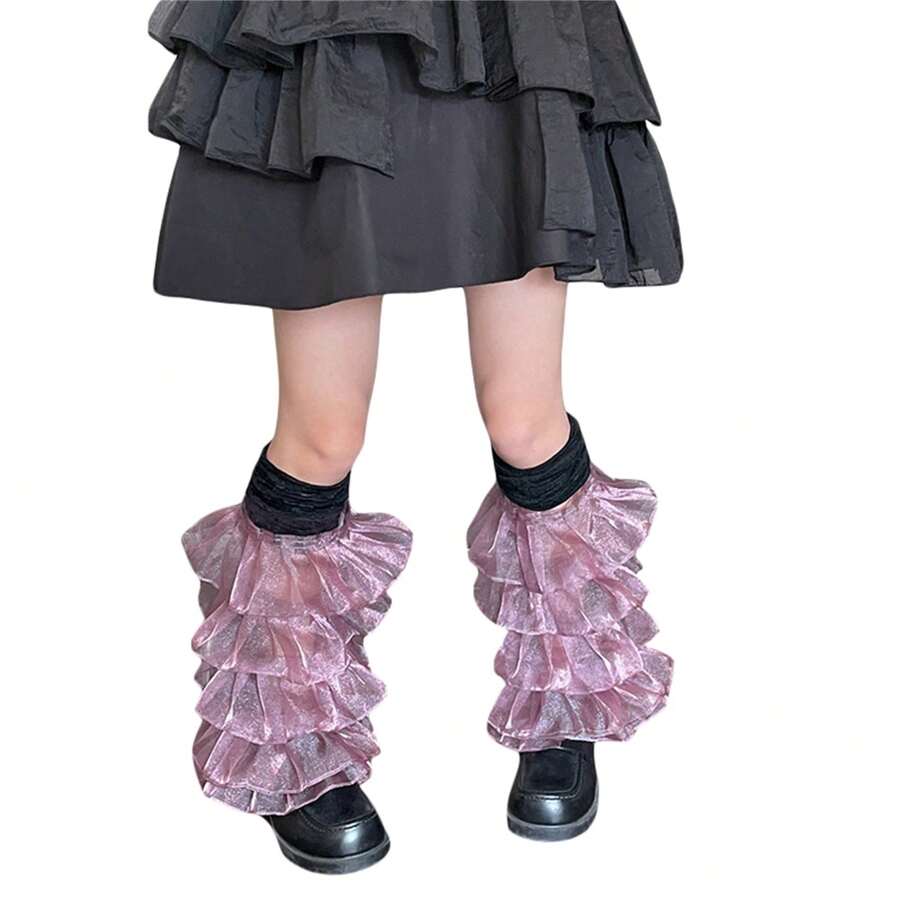 Women's Leg Warmers With Lace And Patchwork Ruffles, Thigh-High Socks, Streetwear Boot Covers - 黑紫 - 查看 1