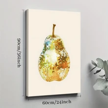 1pc Framed Canvas Poster, Disco Ball Pear Disco Trendy Aesthetic Wall Art Canvas Paintings, Ideal Gift For Bedroom Living Room Corridor, Wall Art, Room Decoration
