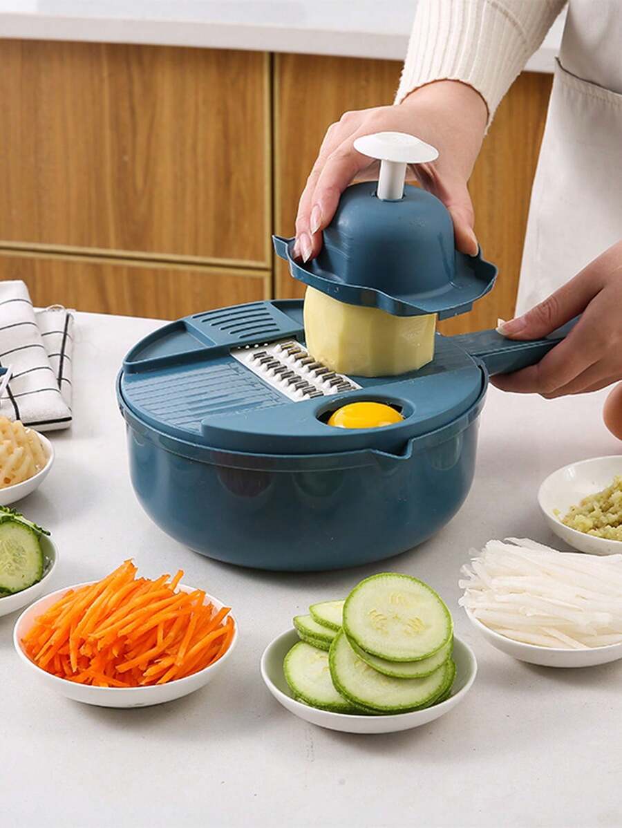 9-In-1 Vegetable Slicer Set, Potato Slicer, Grater, Shredder, Chopper, Kitchen Tool 9-In-1 Vegetable Cutter With Large Container, Random Color