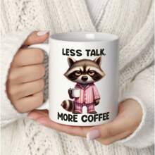 "MINDER PRATEN, MEER KOFFIE" 11 Oz keramische beker, hittebestendige koffiebeker, herbruikbaar, leuk patroonontwerp, de perfecte familiedrank voor koffieliefhebbers, ideaal voor sap, melk, koffie - perfect verjaardags- en vakantiecadeau voor familie, cadeau voor hem, grappige mok