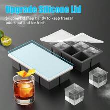 Large Ice Cube Trays For Whiskey: FDDAI Big Silicone Ice Cube Trays - 2Inch Square Ice Cubed Tray For Bourbon Whisky And Cocktail - 2Pack Giant Silicon Ice Cube Tray Halloween Christmas New Year - Black - View 5
