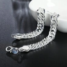 Vòng tay xích vuông bằng bạc Sterling 925 dành cho nam nữ, quà tặng tiệc cưới, trang sức thời trang - Bạc - Xem 3