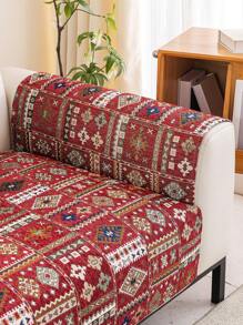 1pc Bohemian Style Geometric Embroidery Sofa Cover, Modern Couch Protector Against Cat Scratching, Suitable For Bedroom, Office, Living Room, All Seasons - Red - View 7