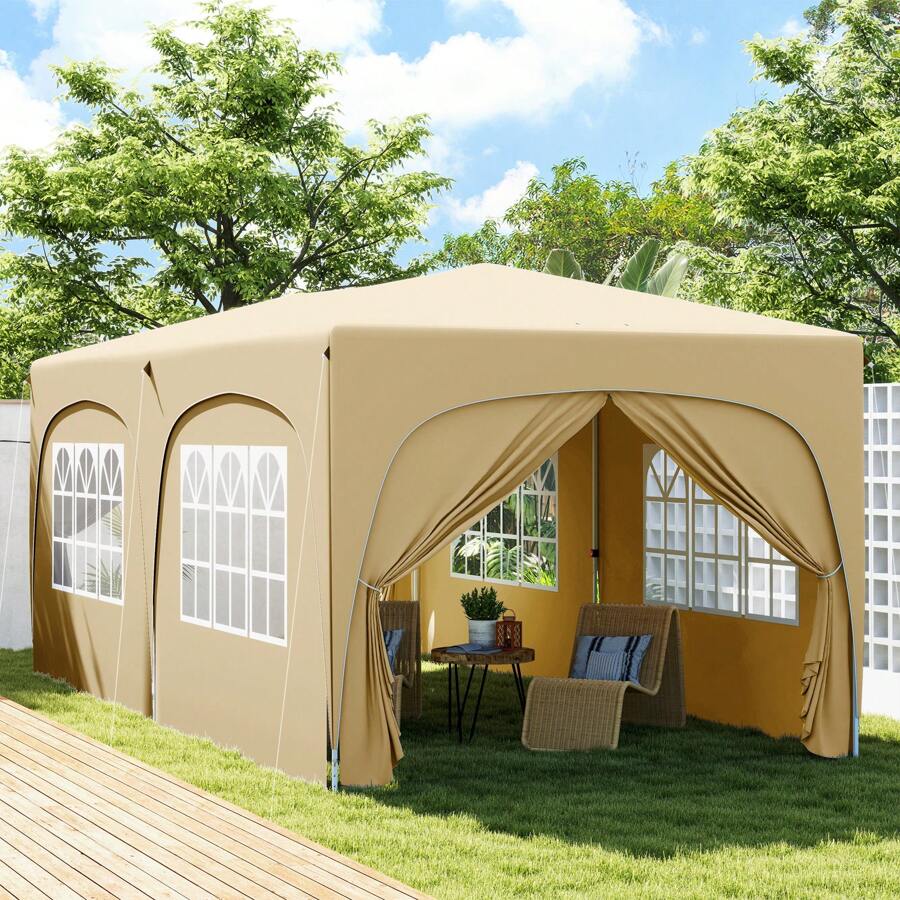 Outsunny 3 X 6m Outdoor Garden Gazebo, Pop Up Folding Gazebo, Adjustable Height, Carry Bag & Sandbags, UPF50+ Protection, Folding Marquee For Camping, Festival, Patio, Sand - 卡其色 - 查看 1