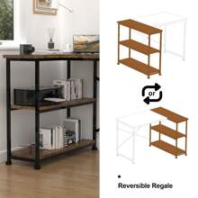 Umkehrbarer Schreibtisch L Form Eckschreibtisch mit Ablagefächern Reversibel Computertisch L-förmiger mit Ecktisch, Bürotisch L Form 2 Tier DIY Lagerregalen 110CM Eck Tisch Vintagebraun