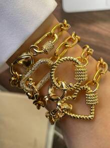 STYLEVER 1 件金色登山扣锁扣链、吊饰链、不锈钢链，适合女士和女孩 - 金黃色 - 查看 1