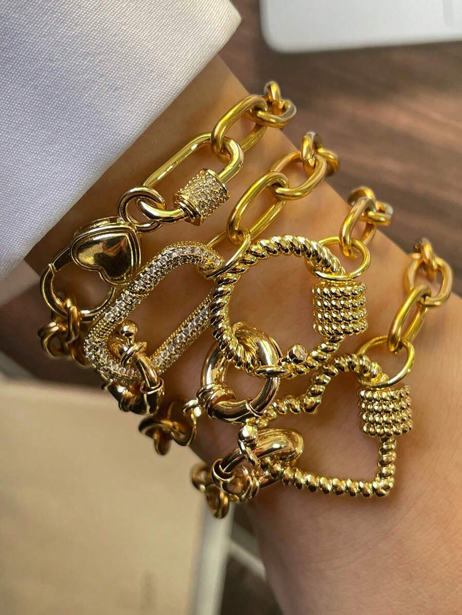 STYLEVER 1 件金色登山扣锁扣链、吊饰链、不锈钢链，适合女士和女孩 - 金黃色 - 查看 1