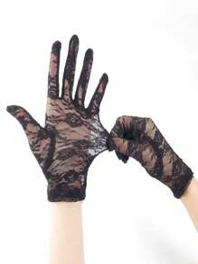 1 Pair White Bridal Romantic Sexy Elegant Short Fingerless Wedding Gloves, Suitable For Summer Sun Protection Autumn Accessories - Black - View 2