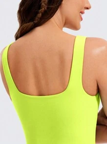 KAHULE Cute Double Layer Seamless Slim Fit Tank Tops Women's Square Neck Sleeveless Crop Tops - 灰綠色 - 查看 2