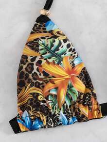 Set de 2 piezas Nuevo bikini de mujer con estampado floral tipo halter, estilo europeo y americano, para vacaciones de verano en la playa