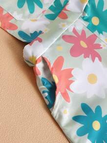 Baby Girl White Top + Colorful Floral Print Overalls Shorts Set, Cute Casual Outdoor Sports Outfit