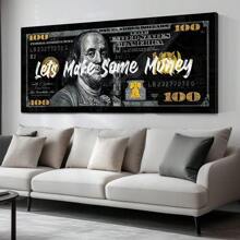 1pc,"Let's Make Some Money"USD 100 Wall Art,Vibrant A Stylish US Dollar Currency Bachelor Party Decor Room, Gold Style Aesthetic,Vintage Gothic Dark Poster Printing, Minimalism Canvas Painting, Suitable For Home Decoration, Bar Cart,Cafe, Patio,Birthday Gift,Living Room, Bedroom, Living Room, Home Office, Kitchen,Bathroom Decoration, The Perfect Gift For Your Friends,Wall Decoration20*40 Inch, Unframed Gifts Graduation