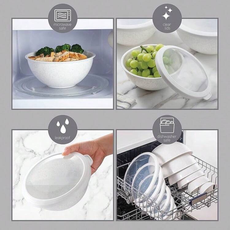 High Quality Colorful Mixing Bowls With Lids For Cooking - 12-Piece Plastic Nesting Bowl Set Includes 6 Prep Bowls And 6 Lids With Non-Slip Bottom And Embossed Design - Microwave  (Various Styles Available) - 斑點白色TPR蓋子 - 查看 6