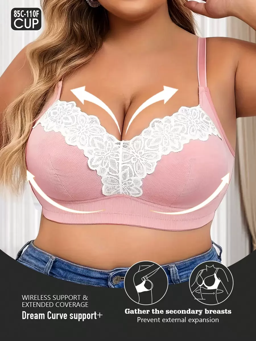 大码女式蕾丝拼接无钢圈文胸