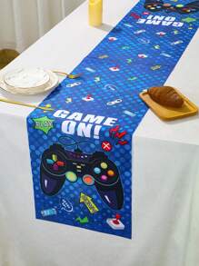 1 pezzo Tappeto da tavolo a tema gaming blu, tovaglia in poliestere, adatto per decorazione festa a tema gaming, regalo di compleanno, decorazione tavolo da pranzo, decorazione casa, decorazione cucina - console di gioco blu - Visualizzare 8