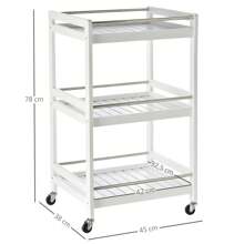 HOMCOM HOMCOM 3-Tier Home Trolley Kitchen Storage Cart W/ Steel Bars 4 Universal Wheels Rolling Unit Organiser Living Room White