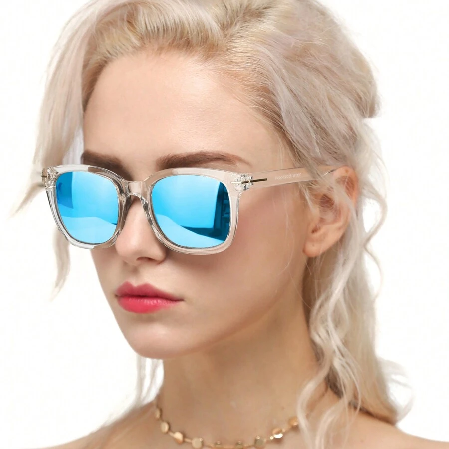 Fashion Sunglasses For Women, Polarized Driving, Anti Glare UV400 Protection, Fashionable Design - 透明框*藍片 - 查看 1