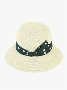 LEAJOURNO. 1pc Elegant Rolled Brim Wide Brim Polka Dot Sun Hat, Women Summer Sunscreen Sun Protection Hat - Black - View 6