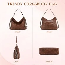 VASCHY 2Pcs Hobo Bag For Women, Vegan Leather Tote Handbags Large Ladies Shoulder Bag Chic Crossbody Purse With Wallet 2PCS Set - Brown - View 3