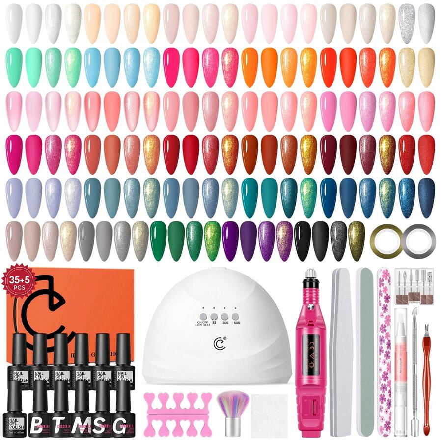 coscelia 53PCS Gel Polish Set 35Colors Gel Polish Set With UV LED Nail Lamp 5Bottles Of Base And Glossy Matte Top Coat Starter Suitable For All Seasons Nails Gift For Women Used Salon Or At Home - Xem 1