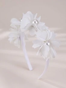 1pc Girls White Lace Flower Pearl Rhinestone Headband - White - View 14