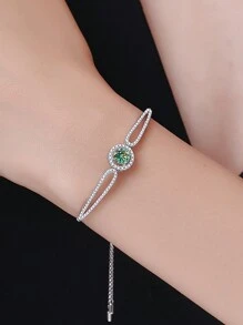 BLOVEMEE 1pc Luxury 925 Sterling Silver 1 Carat Morganite Bracelet, Suitable For Women's Daily Wear, Commuting, Party, Vacation, Birthday, Valentine's Day, Mother's Day, Wedding Anniversary, Christmas Jewelry Gift - Teal - View 2