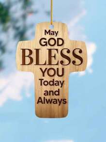 1 件上帝祝福十字形亚克力 2D 吊坠、汽车装饰、庭院装饰、派对装饰、房间装饰、钥匙链背包吊坠、宗教装饰 - 咖啡棕 - 查看 5