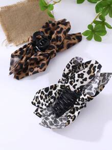 1个复古豹纹蝴蝶结发夹，优雅时尚发爪发饰，适合日常和节日佩戴的时尚发夹，优雅发饰 - 彩色 - 查看 3