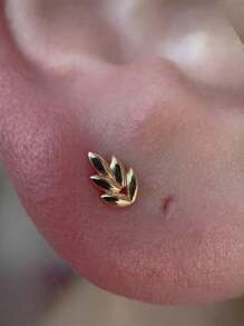 1 件 925 纯银时尚叶子莲花耳钉平背耳骨耳轮穿孔精美珠宝适合日常佩戴婚礼派对订婚周年纪念情人节 - 金色 - 查看 3