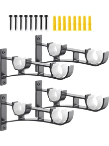 4x Aluminum Alloy Double Curtain Rod Brackets Black - Black - View 6