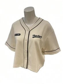 Skechers & Fashion Baseball Cardigan Loose Short Sleeve Knitted Jacket