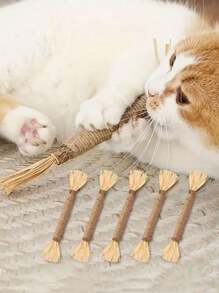 5/3/1 件猫磨牙棒宠物咀嚼玩具，适合小型和幼猫磨牙和玩耍，猫咀嚼玩具，猫咀嚼物，猫牙齿清洁咀嚼物，绳子和藤条，亚麻互动牙齿清洁玩具，适用于室内猫，多功能宠物游戏，无需电池，猫薄荷玩具 Silvervine 棒成年猫玩具小猫磨牙咀嚼 - 彩色 - 查看 2