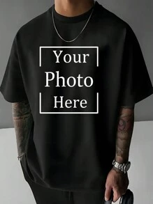 Customized Men T-Shirt/Valentine's Day Custom/Custom Logo/Custom Class Uniform/Custom Dance Team Logo/Custom Boyfriend/Girlfriend/Photo/Name/Custom Pet Photo/Custom Family Photo/Customize Your Own T-Shirt/Anything Can Be Customized - Black - View 2