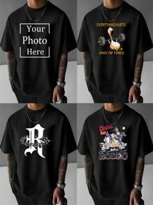 Customized Men T-Shirt/Valentine's Day Custom/Custom Logo/Custom Class Uniform/Custom Dance Team Logo/Custom Boyfriend/Girlfriend/Photo/Name/Custom Pet Photo/Custom Family Photo/Customize Your Own T-Shirt/Anything Can Be Customized - Black - View 3
