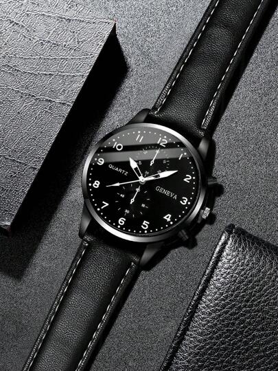 1pc Leather Belt Quartz Wrist Horloge Set, Minimalist Dial (Watch Only, No Hoesje Included) view 6