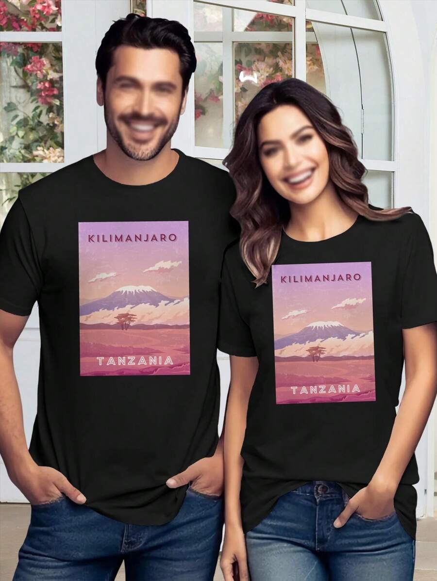 Kilimanjaro Tanzania Couples T-Shirts Women's Love T-Shirt Matching Shirts Travel Tee Africa Souvenir - Black - View 1