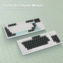 LORISKORS TR95 Teclado Mecánico Español de 95 Teclas, Teclado Oficina de Blanco Retroiluminado, Teclado Gamer con Ñ y Teclas Numérico, Cable Removible, Keyboard de Red Switch, Blanco/Gris Verde - Blanco/Gris Verde (Red Switch) - Ver 3