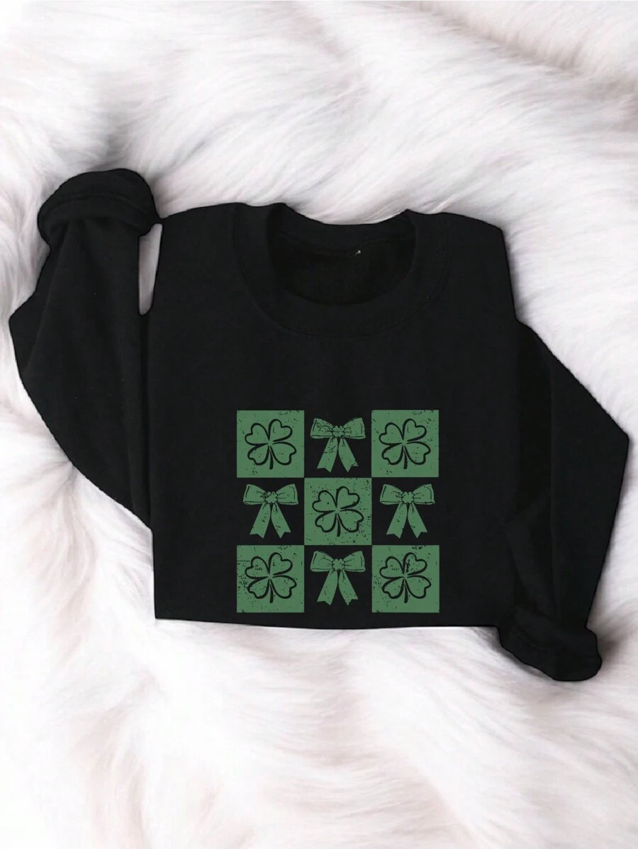 Retro Checkered St Patrick's Day Sweatshirt, Coquette St Patrick Day Sweatshirts, Lucky Shamrock Sweatshirts, Lucky Charm Sweatshirts, Coquette Lucky Tees TX-995