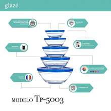 GLAZE Set Of 5 Glass Containers With Airtight Plastic Lids. (Blue, Purple, Red, Fuchsia) - Blue - View 5