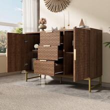 LITZEE Chest Of Drawers With Relief Structure, Sideboard With Metal Handles, Chest Of Drawers With 3 Drawers And 2 Doors, Adjustable Compartments, Anti-Tilt, 120 X 40 X 75 Cm, Walnut