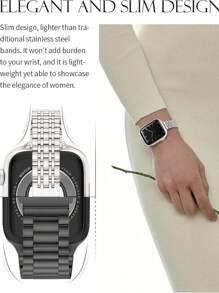 1pc Women's Starry Strap, Thin Metal Band, Compatible With Apple Watch Series 11, 10, 9 Ultra, 8, 7, SE, 6, 5, 4, 3, 2, 1, Fashionable Smart Watch Band, Butterfly Buckle Strap, Stainless Steel Bracelet, Fits 40mm, 42mm, 44mm, 45mm, 49mm, 38mm, 41mm, 46mm Bands, Fashionable Smart Watch Strap, Compatible With Apple Watch Bands - Starlight Charcoal - View 6