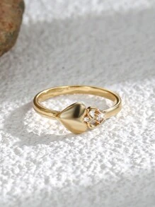 Charm-In Valentine's Day Jewelry Gift, Gold-Plated Cubic Zirconia Ring, Heart-Shaped Gold Color Women Ring, Non-Fading, Daily Wear Jewelry, Fashion Ring,Mom,Mother,Mother's Day,Gift