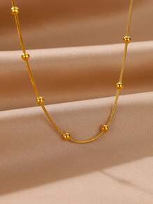 1 Pieza Collar pequeño de cuentas de moda para mujer, color dorado, cadena redonda de acero inoxidable tipo serpiente para clavícula, joya de regalo para el Día de San Valentín, mamá, madre, Día de la Madre